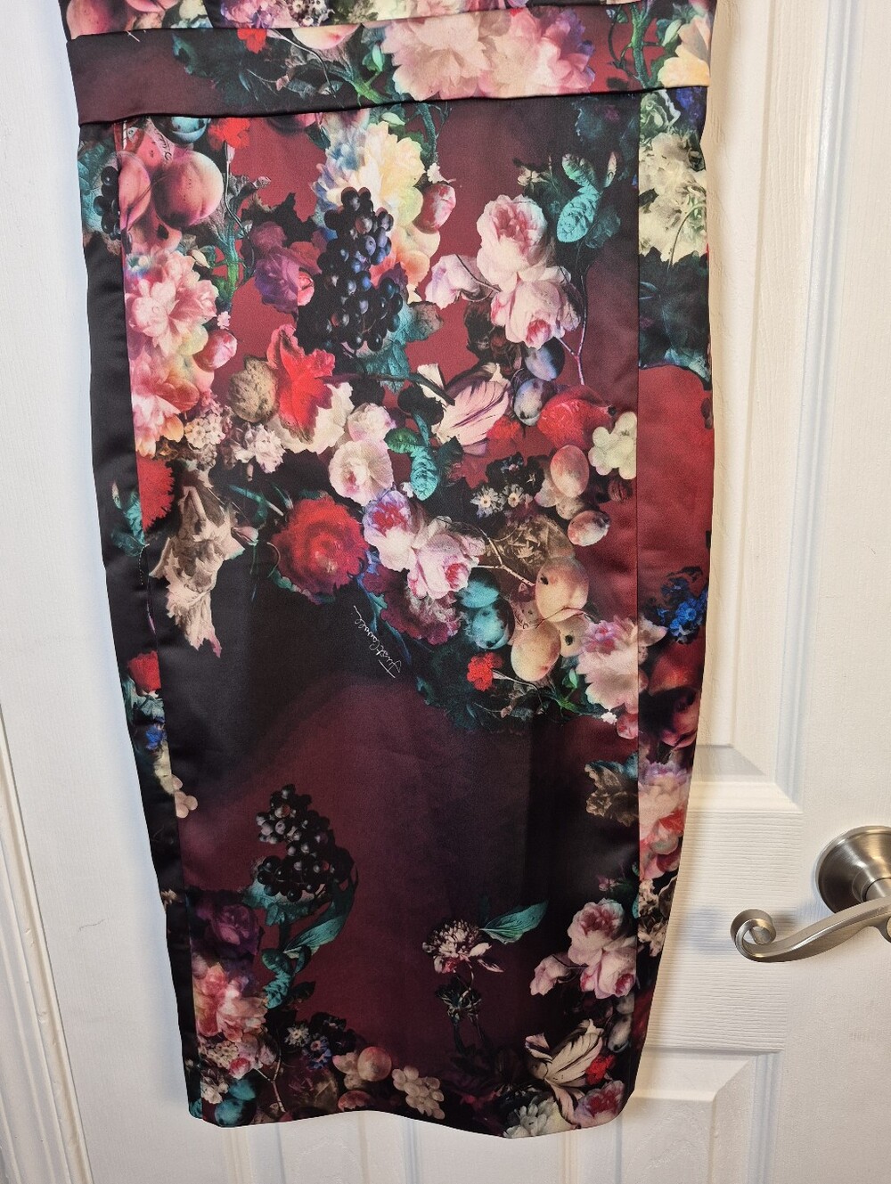 Just Cavalli Floral Satin Lace Cap Sleeve Sheath Dress IT 38 US XS - Picture 5 of 10